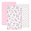 Picture of PHF 3 Pack Soft Mini Crib Sheets, Rose Floral Silky Pack N Play Sheets for Baby Boys Girls, Universal Fit for Pack N Play, Playard, Portable and Mini Crib Mattresses, Pink Floral