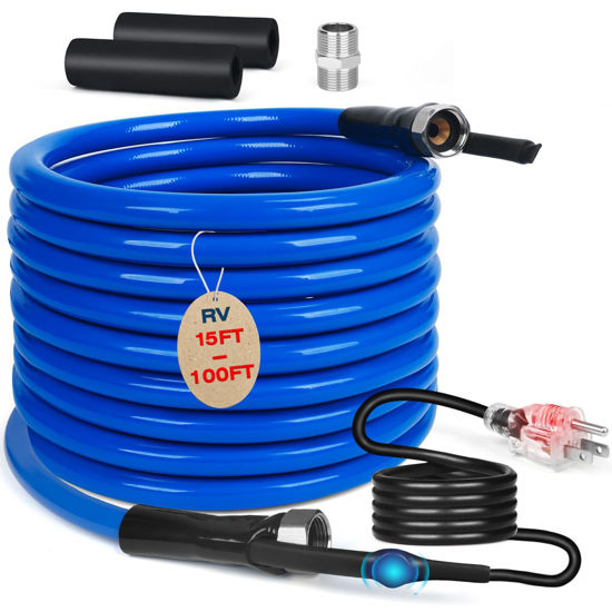 Picture of SZFY 15FT Heated Water Hose for RV,Heated Drinking Water Hose with Thermostat,Lead and BPA Free,1/2" Inner Diameter,Temperatures Down to -40°F Self-Regulating,Blue Appearance