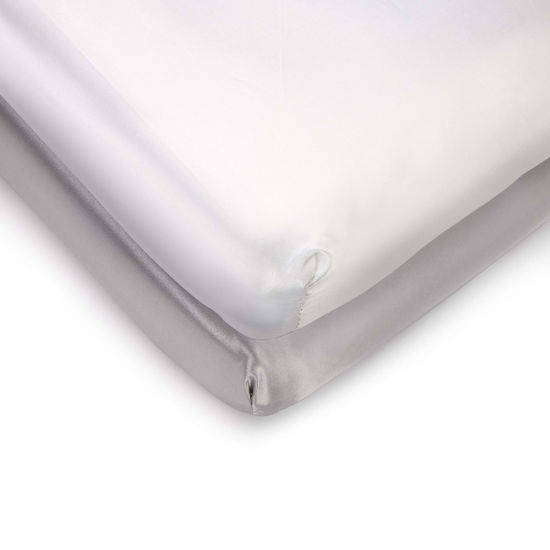 Picture of Pro Goleem Satin Pack n Play Playard Sheet Fitted 2 Pack Great for Baby Hair Silk Feeling 27x39 Inch Portable Mini Crib Sheet Playard Mattress Cover Unisex White and Gray