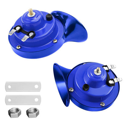 Picture of Super Loud Train Horns, Car Waterproof Durable Air Electric Snail Horn, 12V Raging Sound Air Horns Replacement Kit, Automotive Accessories Universal for Car, Motorcycle, Truck, Bike, Boat (Blue)