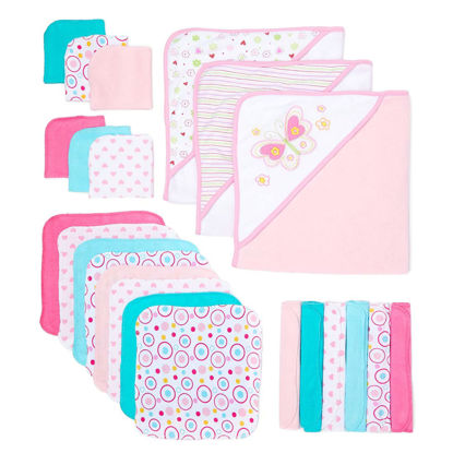Picture of Spasilk Bath Hooded Towels & Washcloths Set for Babies, 23-Piece Gift Set, White Butterfly