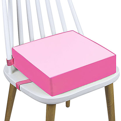 Picture of Toddler Booster Seat Dining, Washable 2 Straps Safety Buckle Kids Booster Seat for Dining Table, Portable Travel Increasing Cushion (Pink-PU)