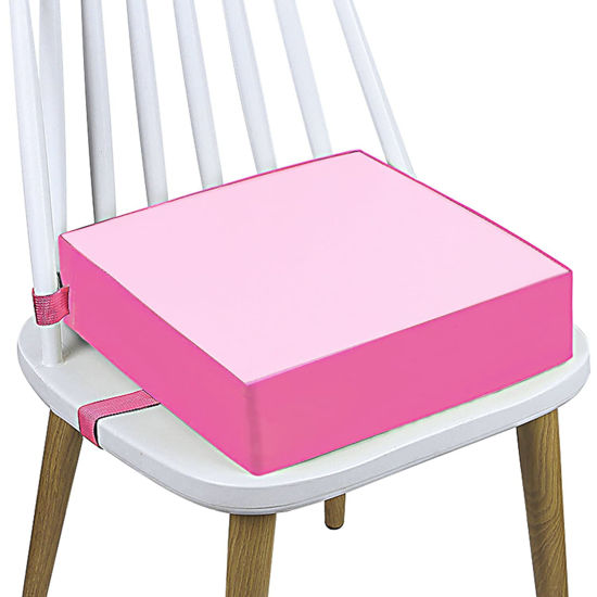 Picture of Toddler Booster Seat Dining, Washable 2 Straps Safety Buckle Kids Booster Seat for Dining Table, Portable Travel Increasing Cushion (Pink-PU)