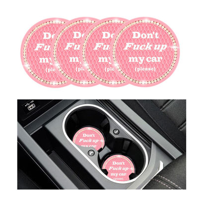 Picture of Sylvil 4 PCS Bling Car Cup Coaster, 2.75 Inch Anti-Slip Cup Holder Insert Coasters, Universal Crystal Rhinestone Auto Drink Car Cup Mat, Interior Car Accessories for Women Girls (Pink)
