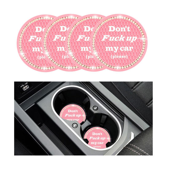 Picture of Sylvil 4 PCS Bling Car Cup Coaster, 2.75 Inch Anti-Slip Cup Holder Insert Coasters, Universal Crystal Rhinestone Auto Drink Car Cup Mat, Interior Car Accessories for Women Girls (Pink)