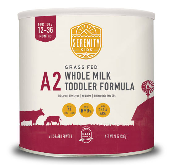 Picture of Serenity Kids 12-36 Months Toddler Formula Powder - Grass Fed Organic A2 Whole Milk - Clean Label Project Purity Award Certified - 21 oz, 1 Count, Milk Powder
