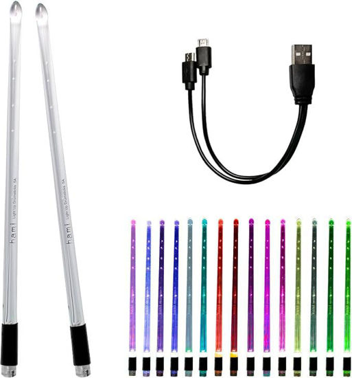 Picture of Hami Light Up Drumsticks,Rechargeable 15 Color Changing With Storage Bag,Glow in the Dark Drumsticks,Drummer Gifts,Glow Plastic Drum Sticks for Adults,Personalized Drum Sticks (2pcs/Pack)