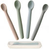 Picture of Moonkie Silicone Baby Spoons Set of 4, Two Sizes Feeding Spoon for First Stage 4+ Months, Baby Utensils with Case, Toddler Led Weaning Spoons, Bendable, Chewproof & Boil-proof