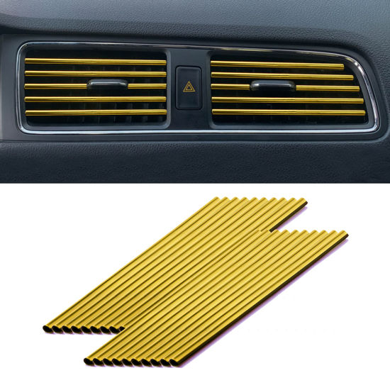Picture of LivTee 20 Pieces Car Air Conditioner Decoration Strip for Vent Outlet, Universal Waterproof Bendable Air Vent Outlet Trim Decoration, Car Interior Accessories (Gold)