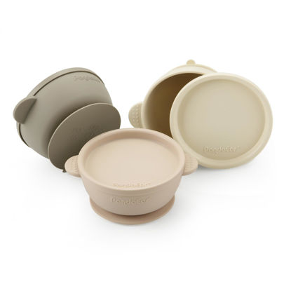 Picture of PandaEar 3 Pack Baby Bowls with Suction| Leak-Proof Stay Put Silicone Food Bowl with Lids for Babies Kids Toddlers Infants| Food Grade Soft Safe BPA-Free Silicone (Linen Brown Tan)