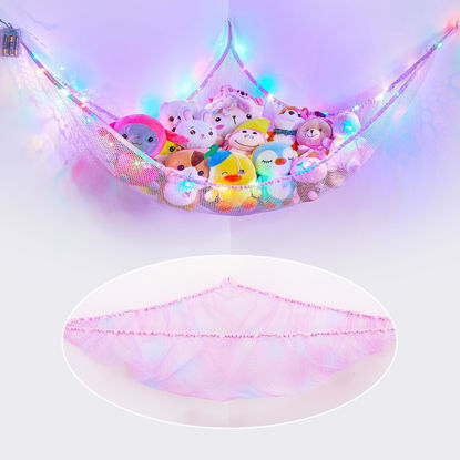 Picture of Basumee Stuffed Animals Net or Hammock with LED Light Hanging Toy Net Hammock for Stuffed Animals Storage Stuff Animals Hammocks for Nursery Kids Room with Remote Control, 8 Kinds of Lights(Pack of 1)