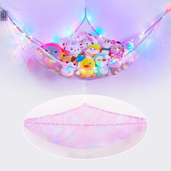 Picture of Basumee Stuffed Animals Net or Hammock with LED Light Hanging Toy Net Hammock for Stuffed Animals Storage Stuff Animals Hammocks for Nursery Kids Room with Remote Control, 8 Kinds of Lights(Pack of 1)