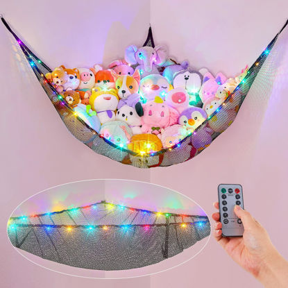 Picture of Basumee Stuffed Animals Net or Hammock with LED Light Hanging Toy Net Hammock for Stuffed Animals Storage Stuff Animals Hammocks for Nursery Kids Room with Remote Control, 8 Kinds of Lights(Pack of 1)
