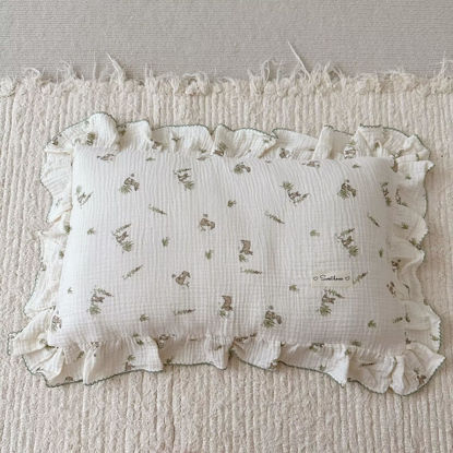 Picture of BuLuTu Muslin Toddler Pillowcase for Toddler Bed, Soft Breathable Baby Pillow Cover 28"x18", Animal Gray Bunny Toddler Pillow Case for Girls Boys Kids 1 2 3 4 5 6 Year Old, Envelope Closure