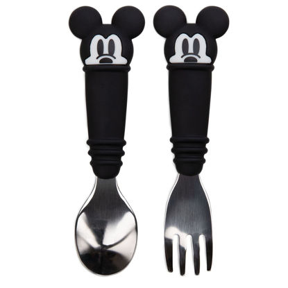 Picture of Bumkins Disney Toddler Utensils, Kids Size Fork and Spoon Set, Silicone and Stainless-Steel Training Silverware, Fork / Spork for Self-Feeding, Children Learning to Eat, 18 Mos Up, Mickey Mouse
