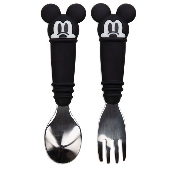 Picture of Bumkins Disney Toddler Utensils, Kids Size Fork and Spoon Set, Silicone and Stainless-Steel Training Silverware, Fork / Spork for Self-Feeding, Children Learning to Eat, 18 Mos Up, Mickey Mouse