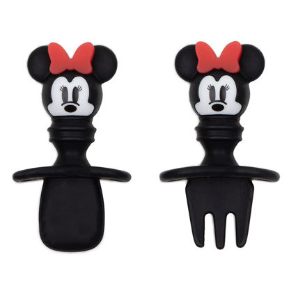 Picture of Bumkins Disney Baby Utensils Set, Chewtensils Silicone Spoons for Dipping, Self-Feeding, Baby Led Weaning, Trainer Learning, First Stage Eating, Soft Fork and Spoon, Babies 6 Months, Minnie Mouse