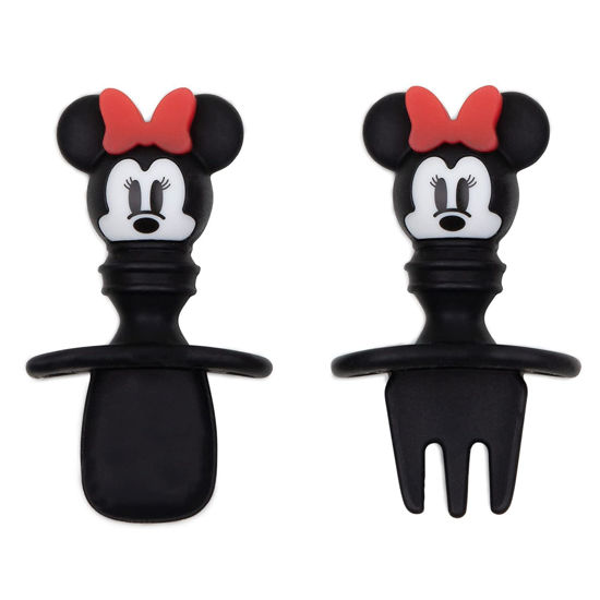 Picture of Bumkins Disney Baby Utensils Set, Chewtensils Silicone Spoons for Dipping, Self-Feeding, Baby Led Weaning, Trainer Learning, First Stage Eating, Soft Fork and Spoon, Babies 6 Months, Minnie Mouse