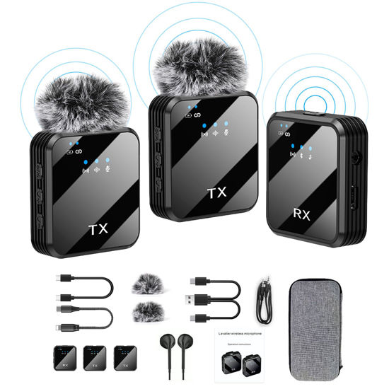 Picture of Dual Mini Wireless Microphone USB C & Lightning for iPhone, Android Phone,Laptop,Noise Canceling Tiny Lavalier Microphone for Video Recording,TikTok,Plug-Play Lav Clip Mic.(10-Hr Battery Life)