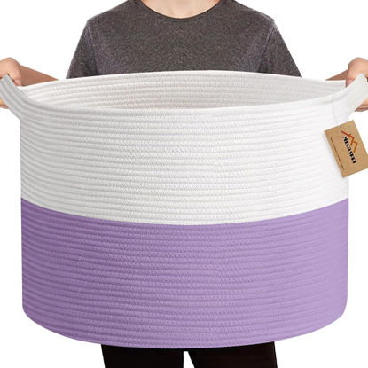 Picture of MEGASKET Large Purple Rope Storage Basket, 22x14 Inches Wicker Woven Baskets for Storage, Baby Laundry Basket, Blanket Toy Bin Organizer, Living Room Decor, Towel Basket, Big Basket for Gifts Empty