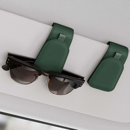 Picture of Sotfamily Sunglass Holder for Car, Suede Cloth Magnetic Sunglasses Clip for Car Visor, Glasses Holder Clip for Car, 2 Packs, Grass Green