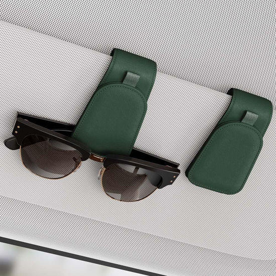 Picture of Sotfamily Sunglass Holder for Car, Suede Cloth Magnetic Sunglasses Clip for Car Visor, Glasses Holder Clip for Car, 2 Packs, Grass Green