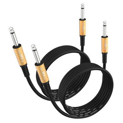 Picture of Augioth Guitar Cable 10 ft Black 2 Pack, Stage Electric Instrument Bass Cable AMP Cord 1/4 Straight to Straight