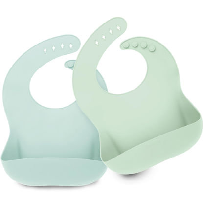 Picture of KeaBabies 2-Pack Silicone Bibs For Babies, Silicone Baby Bibs for Eating, Food-Grade Pure Silicone Bib, Toddler Bibs, Waterproof Bibs, Feeding Bibs, Silicon Bibs for Toddlers, Boys, Girls (Pastel Sky)