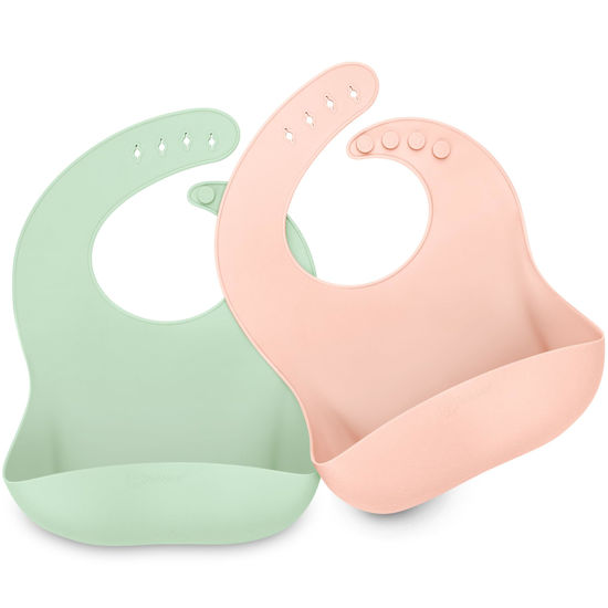 Picture of KeaBabies 2-Pack Silicone Bibs For Babies, Silicone Baby Bibs for Eating, Food-Grade Pure Silicone Bib, Toddler Bibs, Waterproof Bibs, Feeding Bibs, Silicon Bibs for Toddlers, Boys, Girls (Mellow)