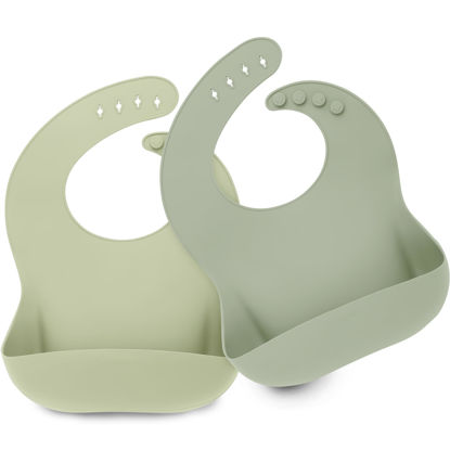 Picture of KeaBabies 2-Pack Silicone Bibs For Babies, Silicone Baby Bibs for Eating, Food-Grade Pure Silicone Bib, Toddler Bibs, Waterproof Bibs, Feeding Bibs, Silicon Bibs for Toddlers, Boys, Girls (Sage)