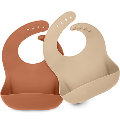 Picture of KeaBabies 2-Pack Silicone Bibs For Babies, Silicone Baby Bibs for Eating, Food-Grade Pure Silicone Bib, Toddler Bibs, Waterproof Bibs, Feeding Bibs, Silicon Bibs for Toddlers, Boys, Girls (Terracotta)