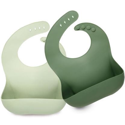 Picture of KeaBabies 2-Pack Silicone Bibs For Babies, Silicone Baby Bibs for Eating, Food-Grade Pure Silicone Bib, Toddler Bibs, Waterproof Bibs, Feeding Bibs, Silicon Bibs for Toddlers, Boys, Girls (Forest)