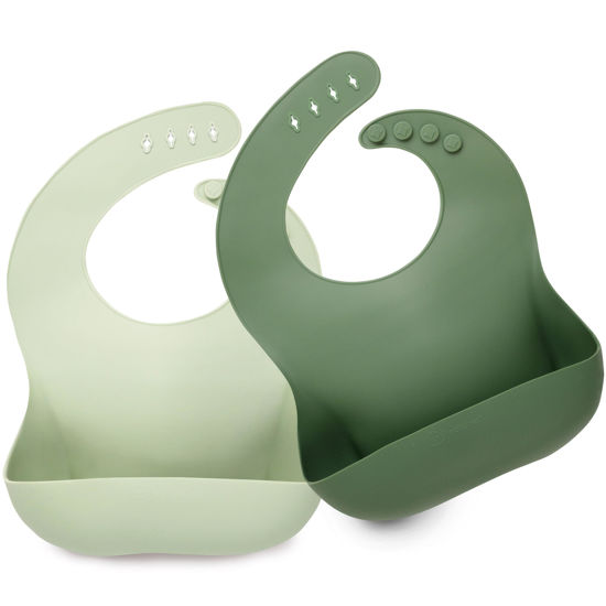 Picture of KeaBabies 2-Pack Silicone Bibs For Babies, Silicone Baby Bibs for Eating, Food-Grade Pure Silicone Bib, Toddler Bibs, Waterproof Bibs, Feeding Bibs, Silicon Bibs for Toddlers, Boys, Girls (Forest)