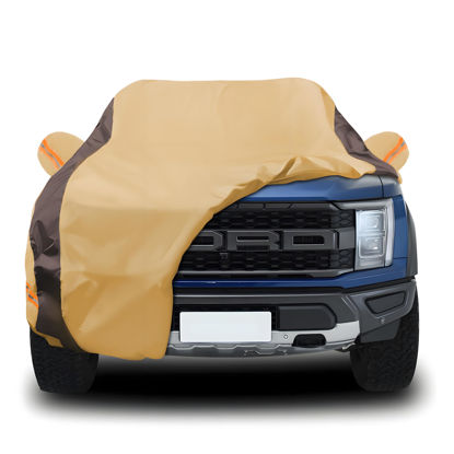 Picture of FSGRICH Car Cover Waterproof All Weather Compatible with Ford F150, Outdoor Anti-UV Sun Rain Protection Full Exterior Cover (Camel with Brown)