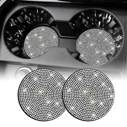 Picture of SINGARO Bling Cup Holder Coasters for Car, 2PCS Universal Non-Slip Cup Holder, Embedded Decorative Coasters, Shiny Crystal Car Interior Accessories Gifts for Women (White)