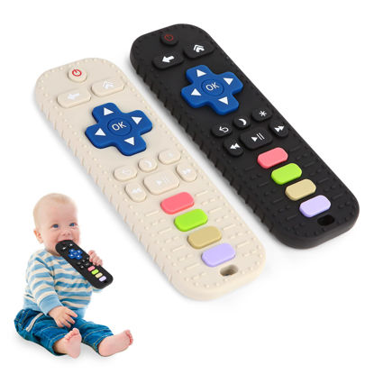 Picture of Hooku 2 Pack Silicone Teethers for Babies 0-6 months, Teething Toys for Babies 6-12 Months, Baby Remote Control Toy, Infant Toys 0-3 months, Sensory Chew Toys, Toddler Newborn Baby Girl Boy Gifts