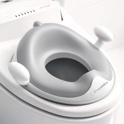 Picture of ANGELBLISS Baby Potty Training Toilet Seat with Soft Cushion Handles, Haute Collection, Double Anti-Slip Design and Splash Guard for Boys and Girls (Grey)