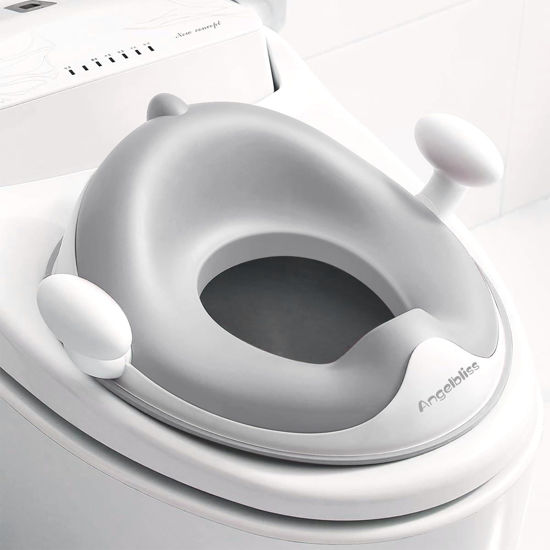 Picture of ANGELBLISS Baby Potty Training Toilet Seat with Soft Cushion Handles, Haute Collection, Double Anti-Slip Design and Splash Guard for Boys and Girls (Grey)