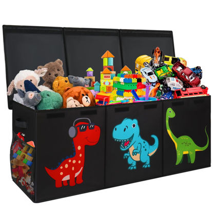 Picture of Mabahoo Extra Large Toy Box, Collapsible Sturdy Storage Organizer with Lids, Dinosaur Toybox for Boys Girls, 40"x16"x16" Kids Toy Chest Bin Baskets for Living Room, Playroom, Bedroom, Nursery, Black