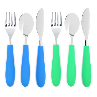 Picture of Elk and Friends Kids Silverware with Silicone Handle | Childrens Safe Flatware | Kids Utensils | Spoon + Fork + Knife set | 4 years+ | 6 Pieces