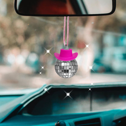Picture of SPANSEE Pink Disco Ball,Mirror Ornament,Cowboy Hat Accessory, Cute Disco Ball Charm Accessories