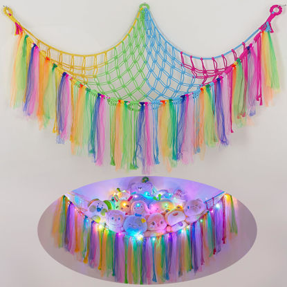 Picture of FIOBEE Stuffed Animals Net or Hammock with LED Light, Toy Hammock Hanging Stuffed Animals Storage Organizer Holder Room Décor for Nursery Kids Bedroom