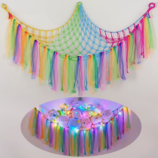 Picture of FIOBEE Stuffed Animals Net or Hammock with LED Light, Toy Hammock Hanging Stuffed Animals Storage Organizer Holder Room Décor for Nursery Kids Bedroom