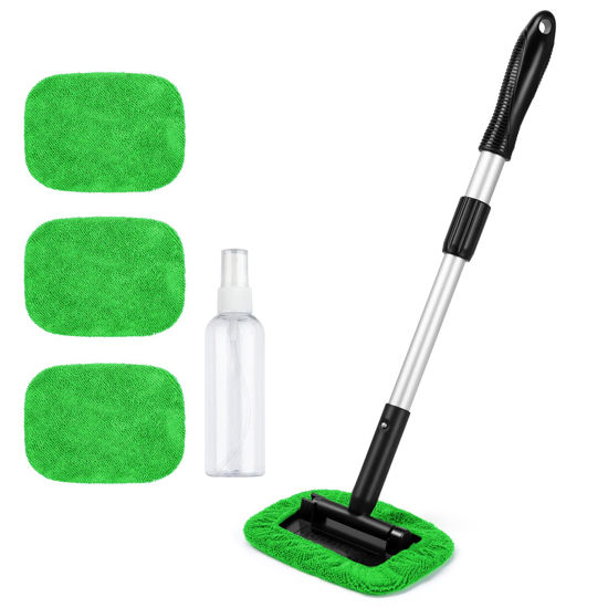 Picture of AstroAI Windshield Cleaner, Microfiber car Window Cleaner with 4 Reusable and Washable Microfiber Pads and Extendable Handle Auto Inside Glass Wiper Kit Green