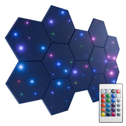 Picture of ZenSonic 12 Pack Self-adhesive Sound Proof Foam Panels for Walls 12" X 10" X 0.4" - Hexagon Acoustic Panels with Fiber Optic Starlight, Stylish Soundproof Wall Panels Absorb Noise and Wall Decor Blue