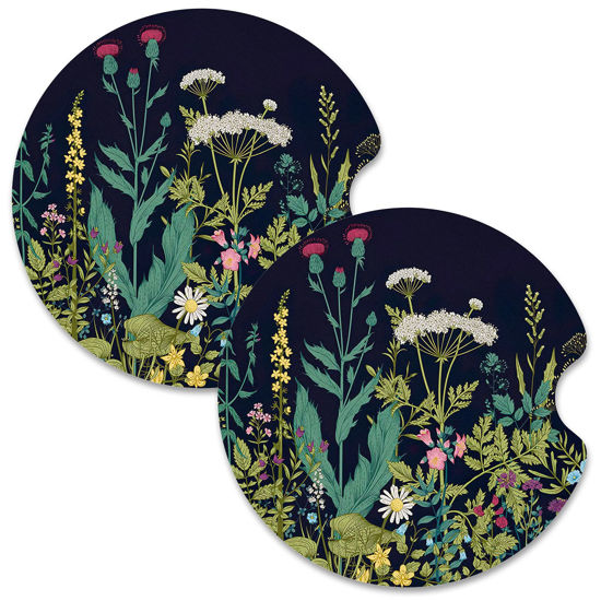 Picture of Nipichsha Car Cup Holder Coasters, Car Coasters for Cup Holders, 2 Pack Universal Anti Slip Insert Coasters, Rubber Car Cup Mat with A Finger Notch, Cute Car Interior Accessories for Women(Dandelion)