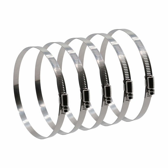 Picture of Roadformer 8" Worm Gear Hose Clamp - SAE 128 Size, Full Stainless Steel with 1/2" Band Working Range 144mm -216mm Duct Clamp Pipe Clamp Worm Drive Hose Clamp (5 Pack, 144mm -216mm)