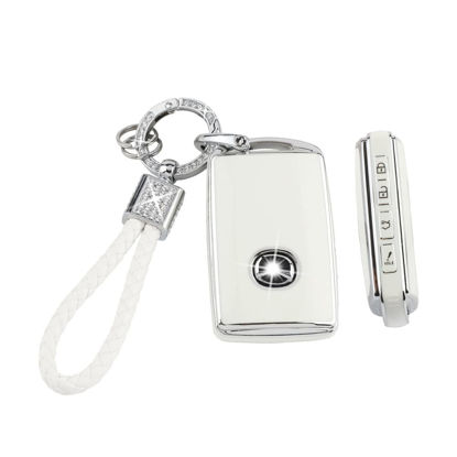 Picture of PIFOOG Car Key Case for Mazda 3 6 CX9 CX5 CX30 MX5 CX50 Accessories TPU Keys Fob Cover Shell Cute Bling Keychain Landyard Full Protection 4 Buttons Girly Women White Silver