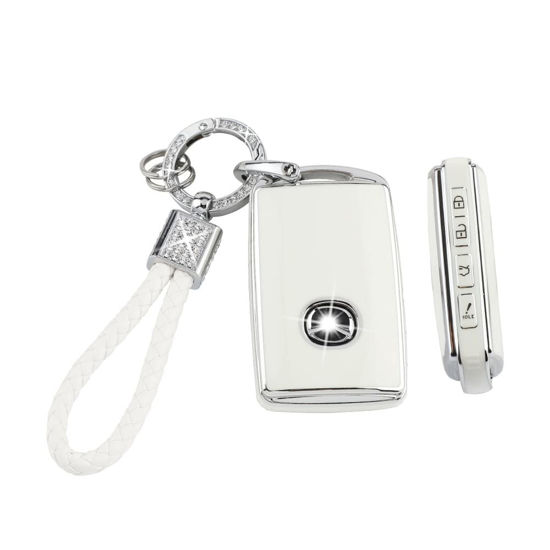 Picture of PIFOOG Car Key Case for Mazda 3 6 CX9 CX5 CX30 MX5 CX50 Accessories TPU Keys Fob Cover Shell Cute Bling Keychain Landyard Full Protection 4 Buttons Girly Women White Silver