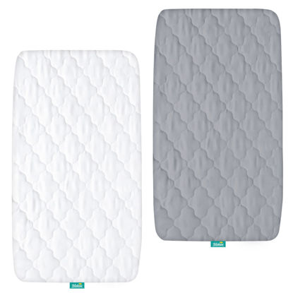 Picture of Bassinet Mattress Pad Cover Waterproof, Quilted Mattress Protector Sheets Fits All Mainstream Bassinet - Rectangle, Oval, Hourglass, 2 Pack, Ultra Soft Breathable, Grey and White